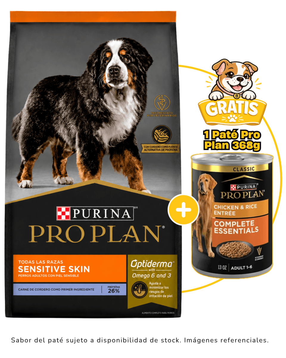 Pro Plan adulto cordero Sensitive Skin todas las razas 15 Kg + 1 paté Pro Plan gratis1