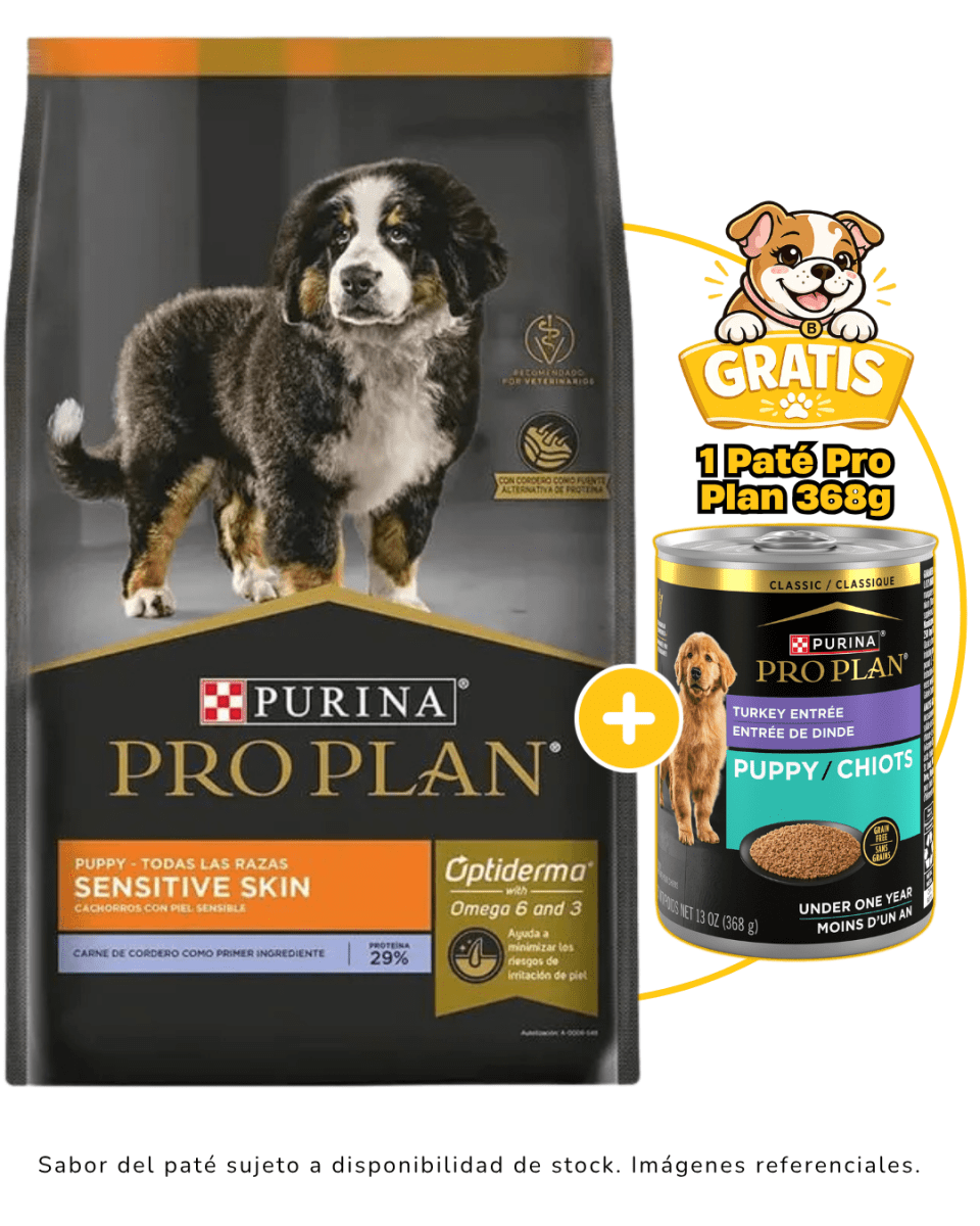 Pro Plan cachorro cordero Sensitive Skin 15kg + 1 paté Pro Plan gratis1