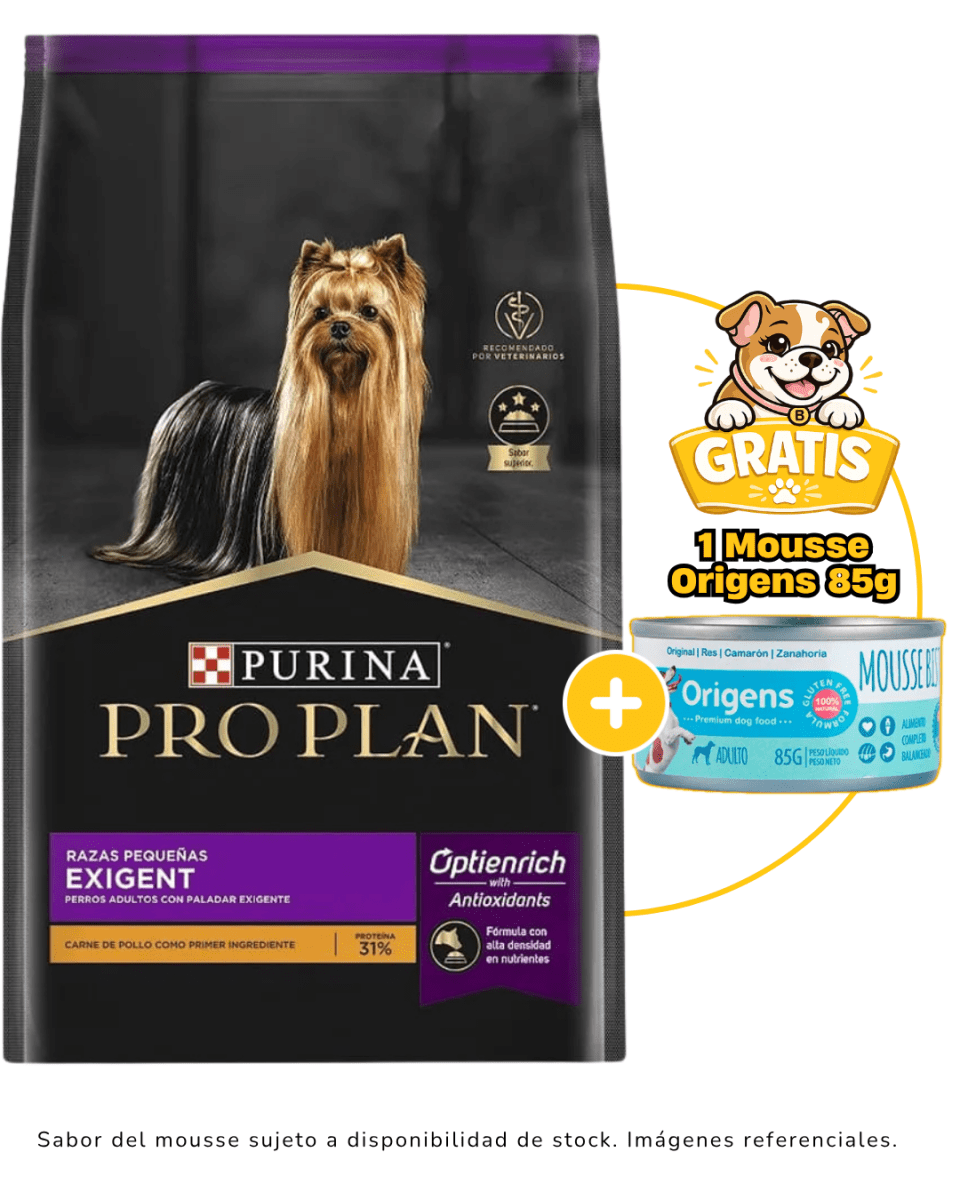Pro Plan Exigent Dog Small Breed 7.5 Kg + 1 Mousse Origens gratis1