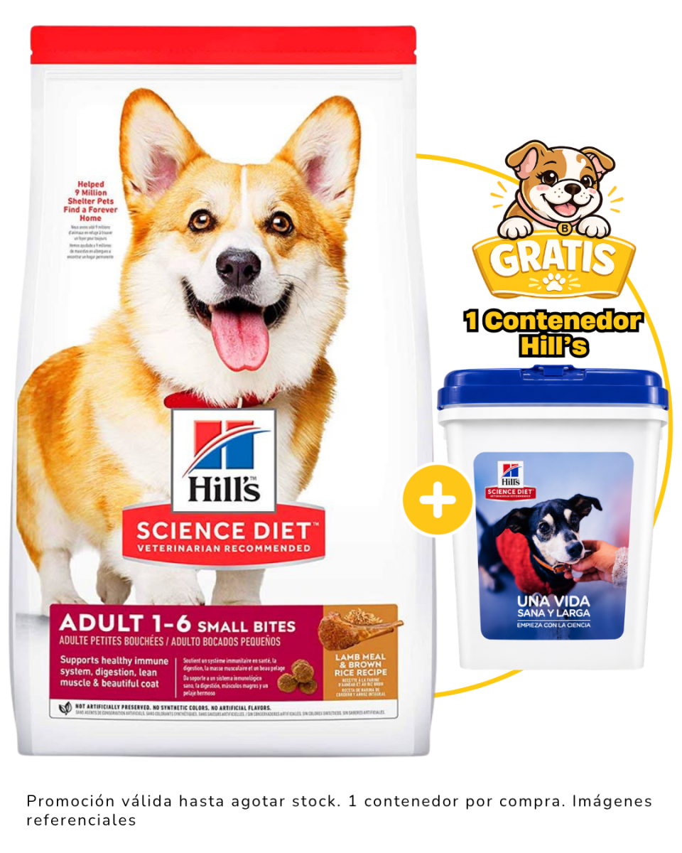 Hills SD Canine Adult Small Bites Lamb & Rice 7.03Kg + 1 contenedor Hill's gratis1