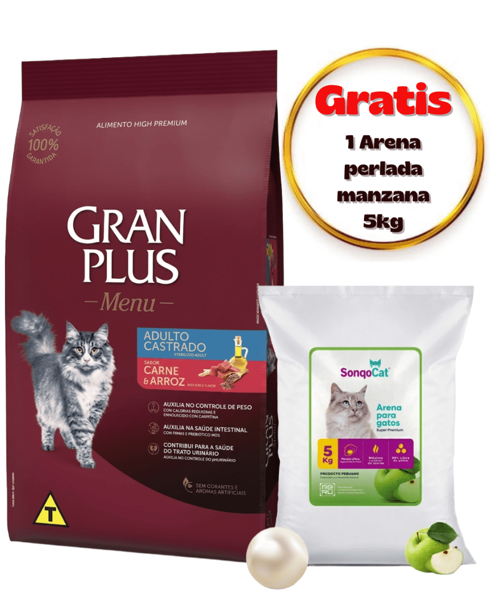 Gran Plus Gato adulto castrado carne & arroz 3kg - Promo arena sonqocat1