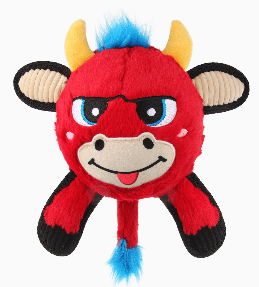 GIGWI JUMBALL PLUSH TORO ROJO - PELOTA CON COBERTURA DE PELUCHE CON TEXTURAS1