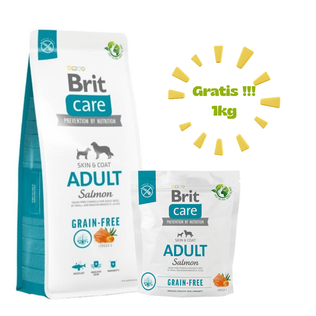 BRIT CARE GRAIN FREE ADULT SALMÓN 12kg - Promo + 01 Bolsa de 1kg1
