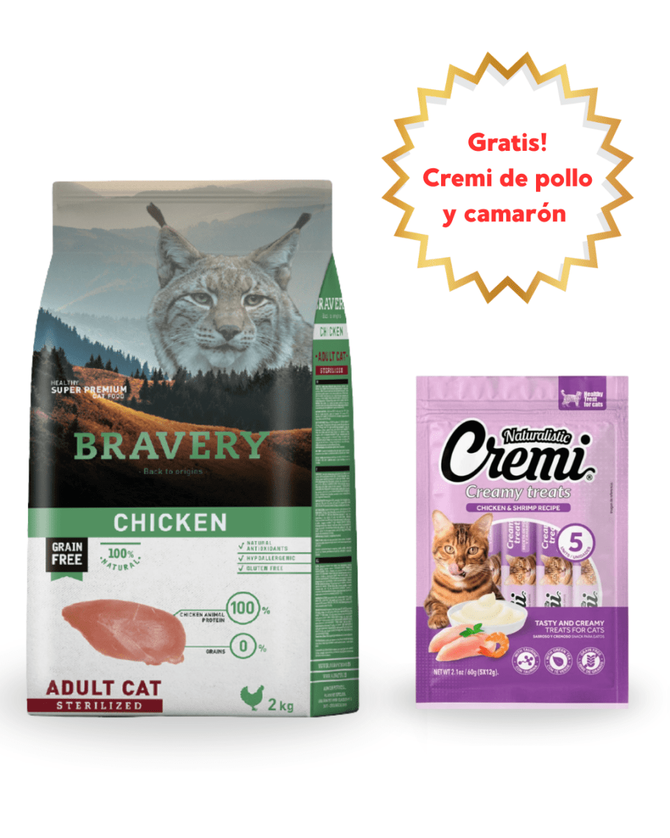 BRAVERY CHICKEN ADULT CAT STERILIZED 2kg - PROMO CREMI1