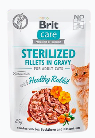 Brit Care Cat Adult Sterilized Filetes de Pollo y Conejo en Salsa 85gr  - ALIMENTO HÚMEDO PARA GATOS1