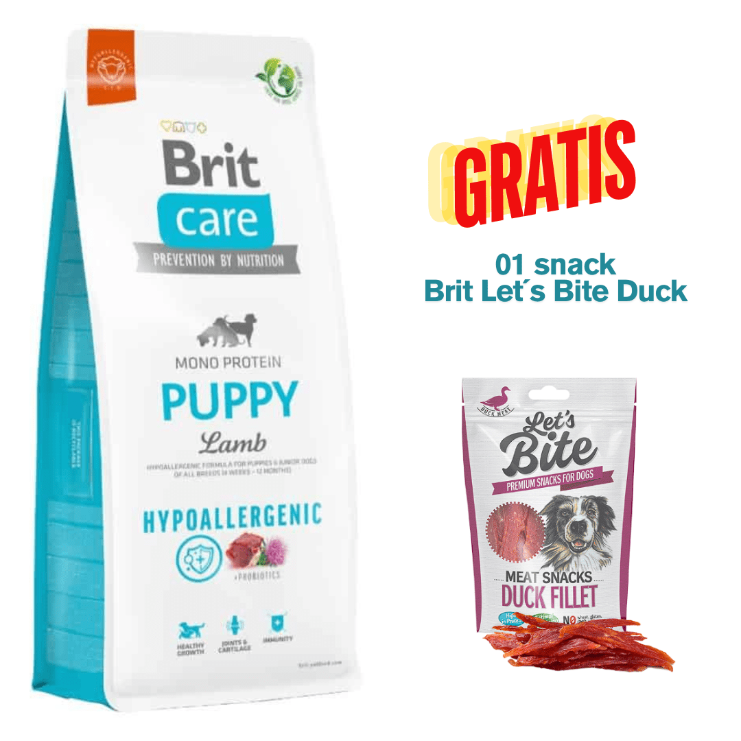 BRIT CARE DOG PUPPY LAMB HYPOALLERGENIC 12kg - Promo Snack Brit Let´s Bite Duck1