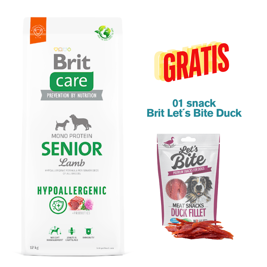 BRIT CARE SENIOR LAMB HYPOALLERGENIC 12kg - Promo Snack Brit Let´s Bite Duck1