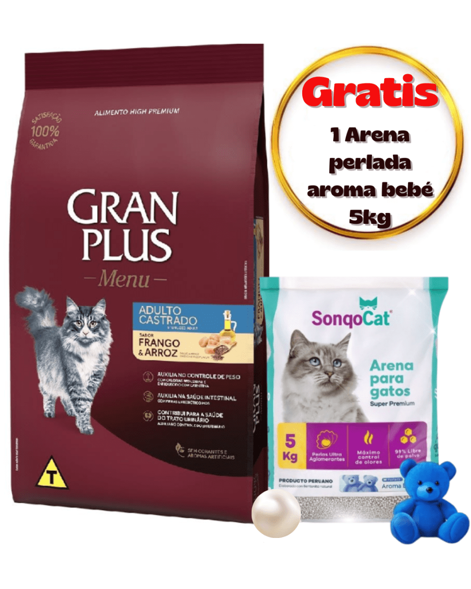 Gran Plus Gato Adulto Castrado Pollo & Arroz 3kg - Promo Arena Sonqocat1