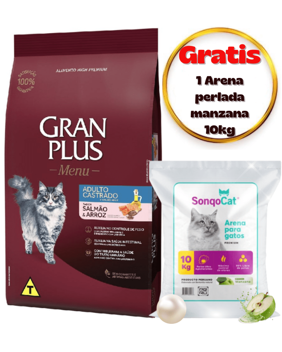 Gran Plus Gato Adulto Castrado Salmón & Arroz 10kg - Promo Arena Sonqocat1