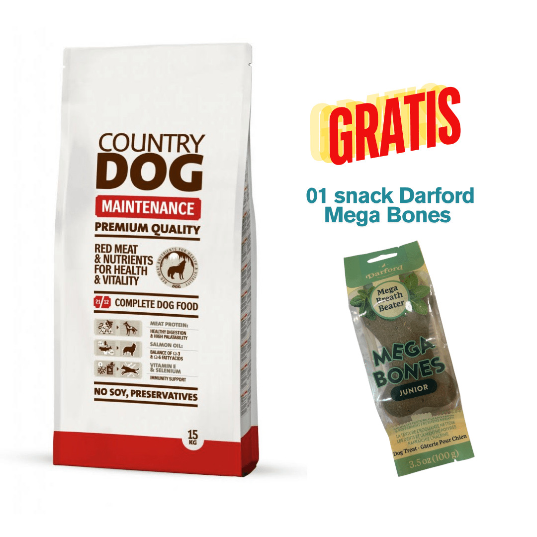 Country Dog Maintenance 15kg + 1 Snack Darford & 1 paquete de toallitas1
