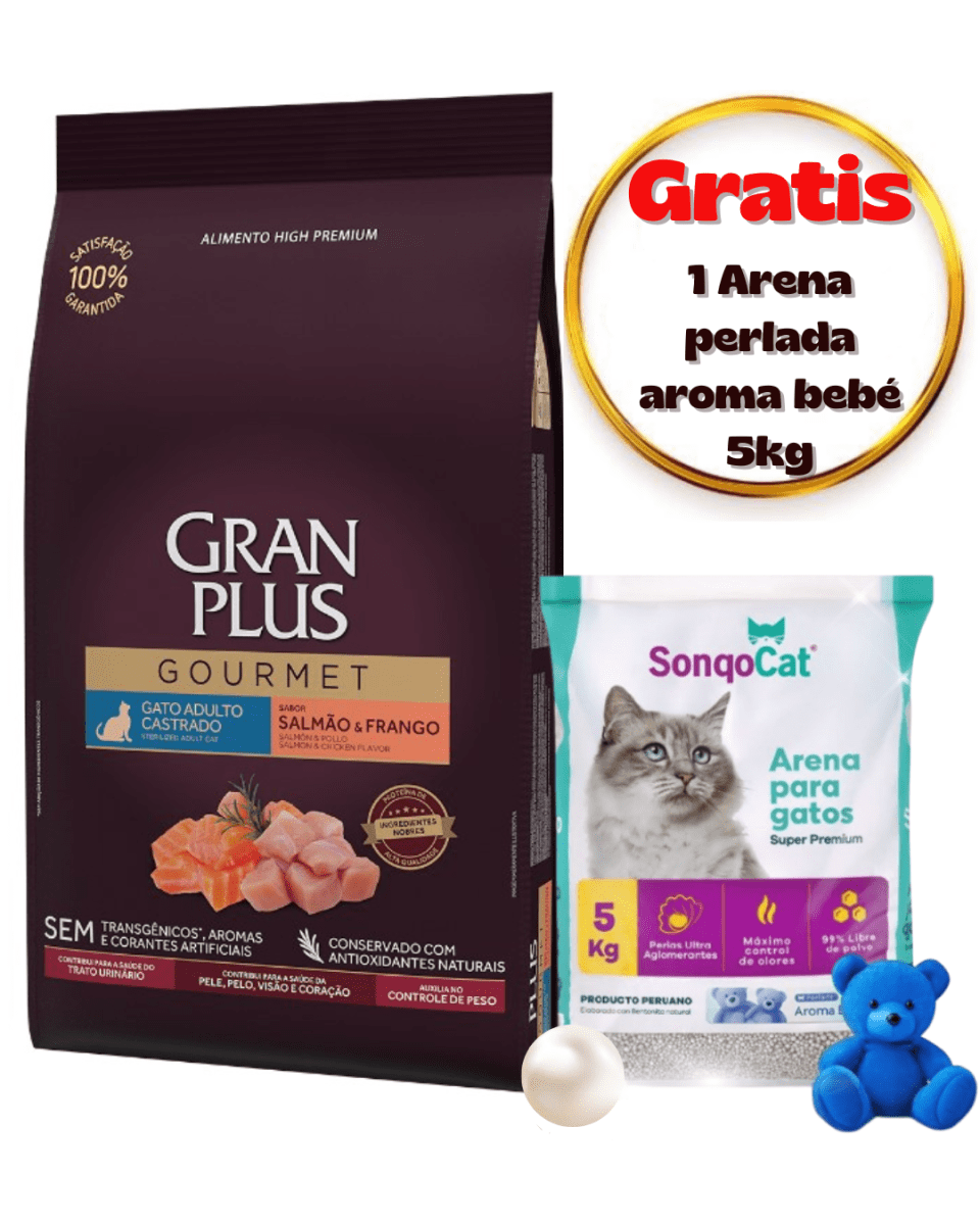 Gran PLus Gato Gourmet Adulto Castrado Salmón & Pollo 3kg - Promo Arena Sonqocat1