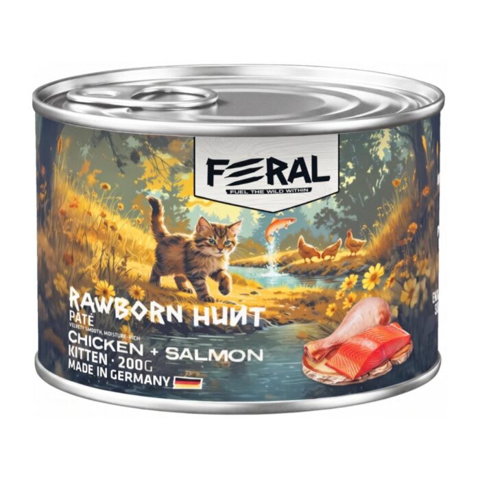 Feral Gatito RawBorn Hunt paté Pollo con Salmón lata 200gr1