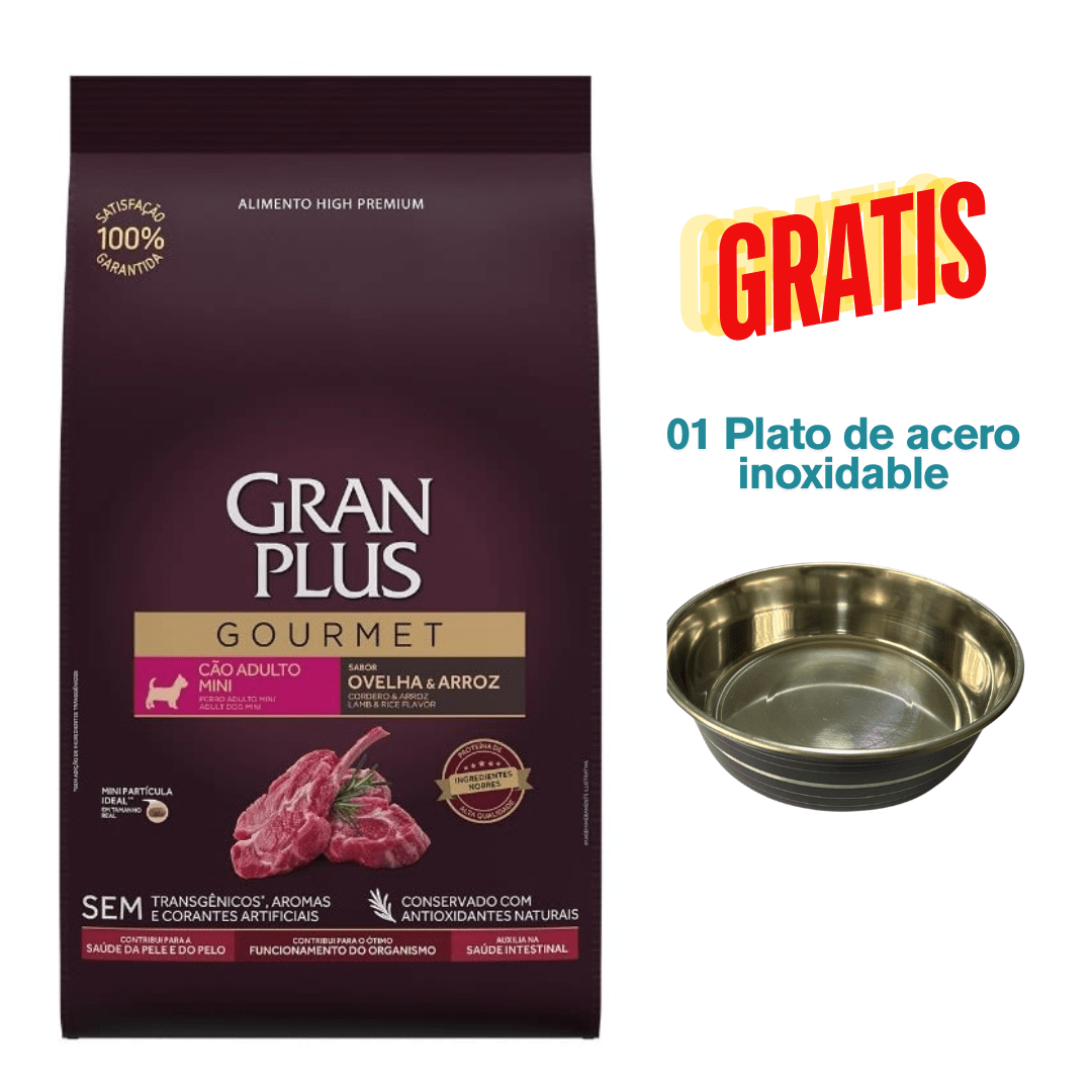 Gran Plus Gourmet Perro Mini Adulto Cordero & Arroz 10kg - 01 Plato Acero Gratis1