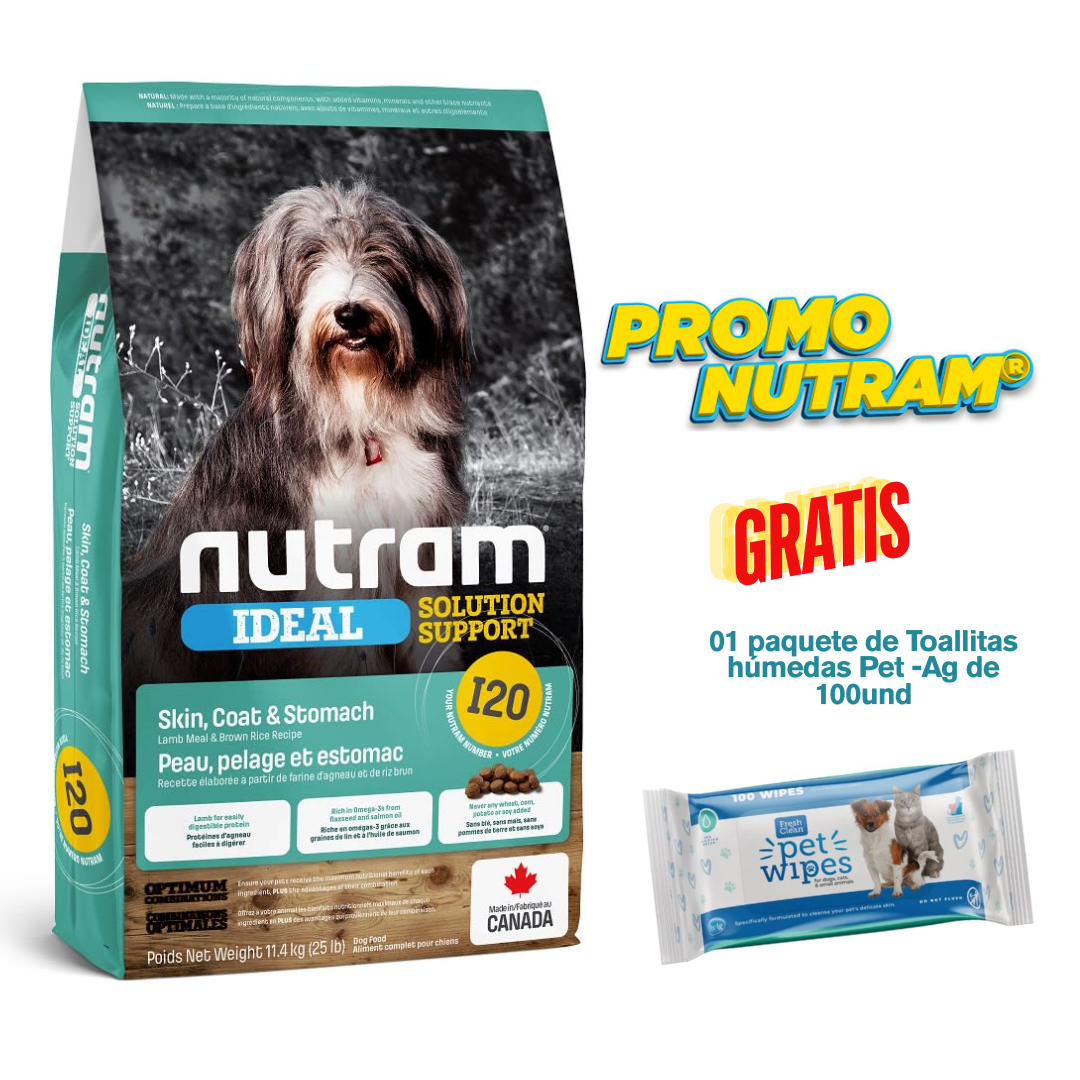 I20 NUTRAM IDEAL SENSITIVE SKIN COAT & STOMATCH DOG 11.4kg - Promo Pet Ag1