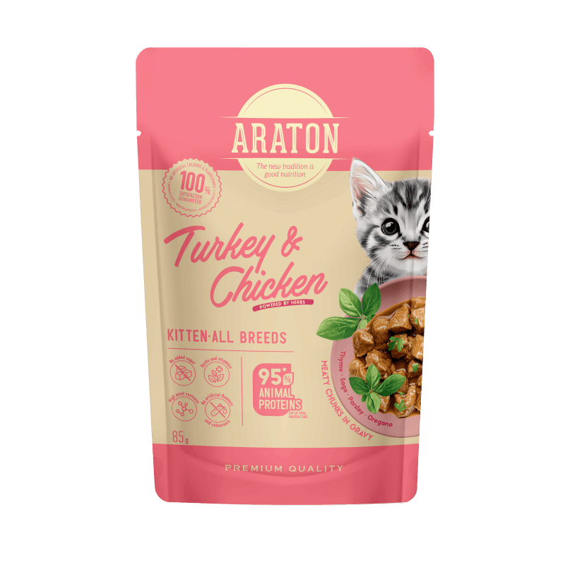 Araton Pouch Cat Kitten Turkey & Chicken 85gr1