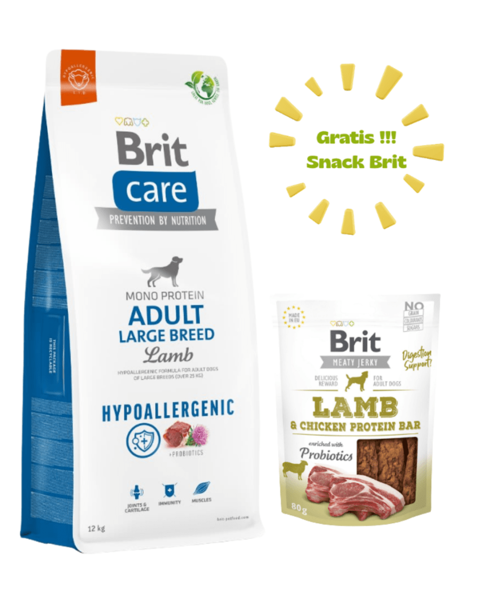 BRIT CARE DOG HYPOALLERGENIC ADULT LARGE BREED LAMB 12kg - PROMO SNACK BRIT JERKY LAMB & CHICKEN1