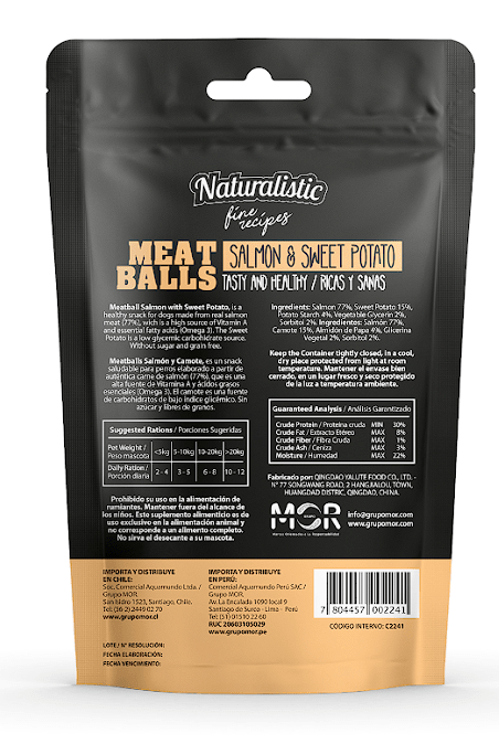 Naturalistic Dog Fine Recipes Meat Balls Salmón and Sweet Potato 100gr2