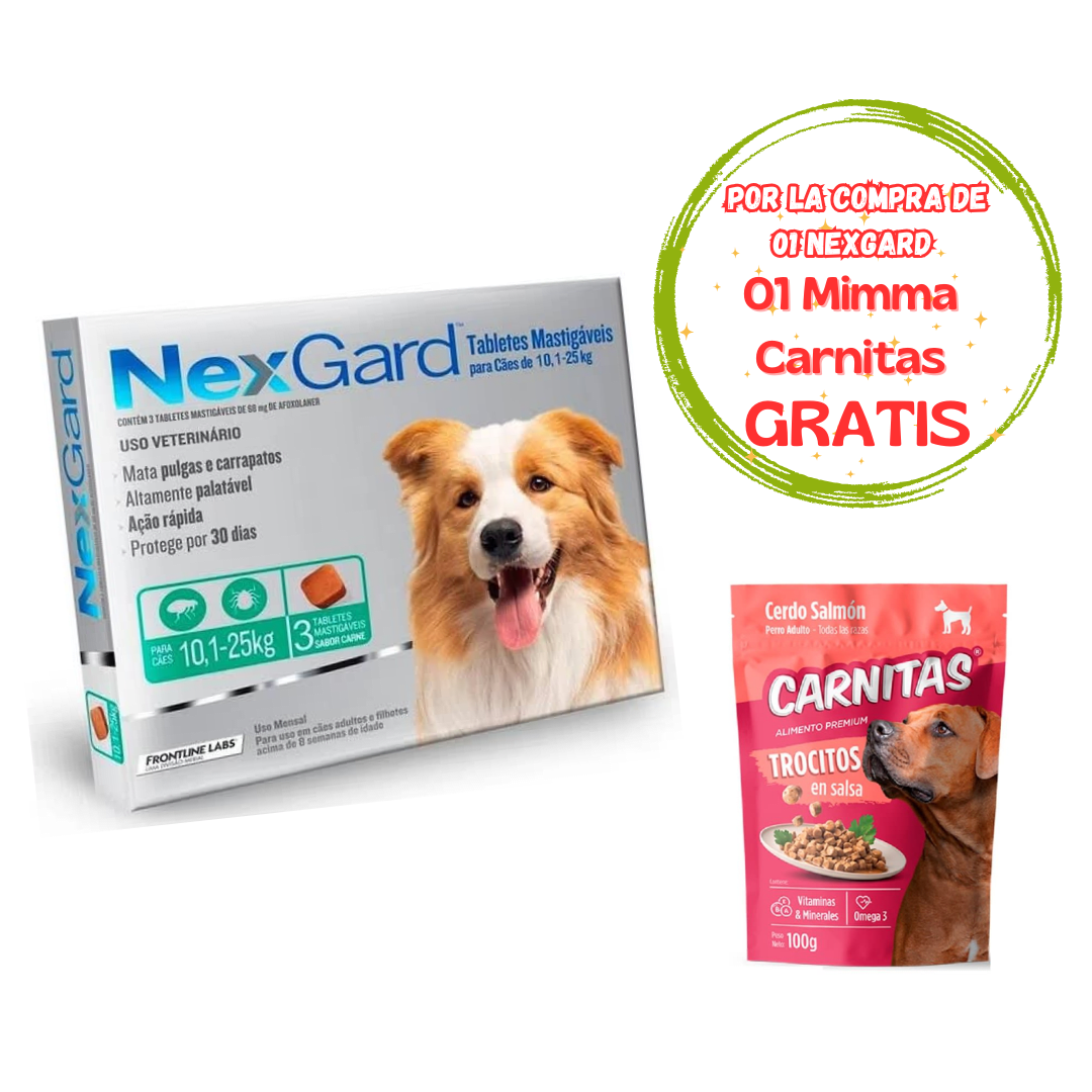 Nexgard para Perros de 10.1 a 25kg de peso - 3 tabletas - Promo Mimma1