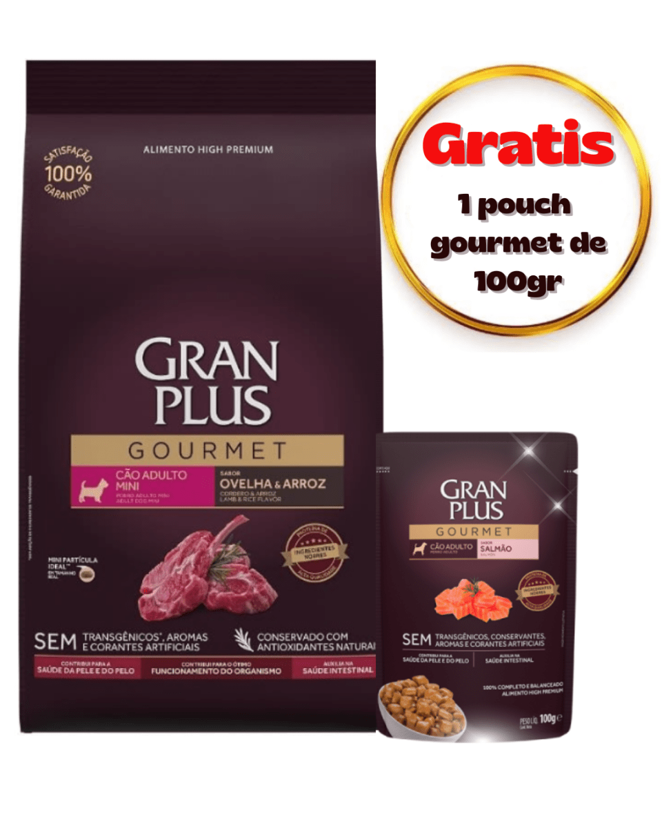 Gran Plus Gourmet Perro Mini Adulto Cordero 3kg - Promo Pouch Gourmet Adulto Salmón1