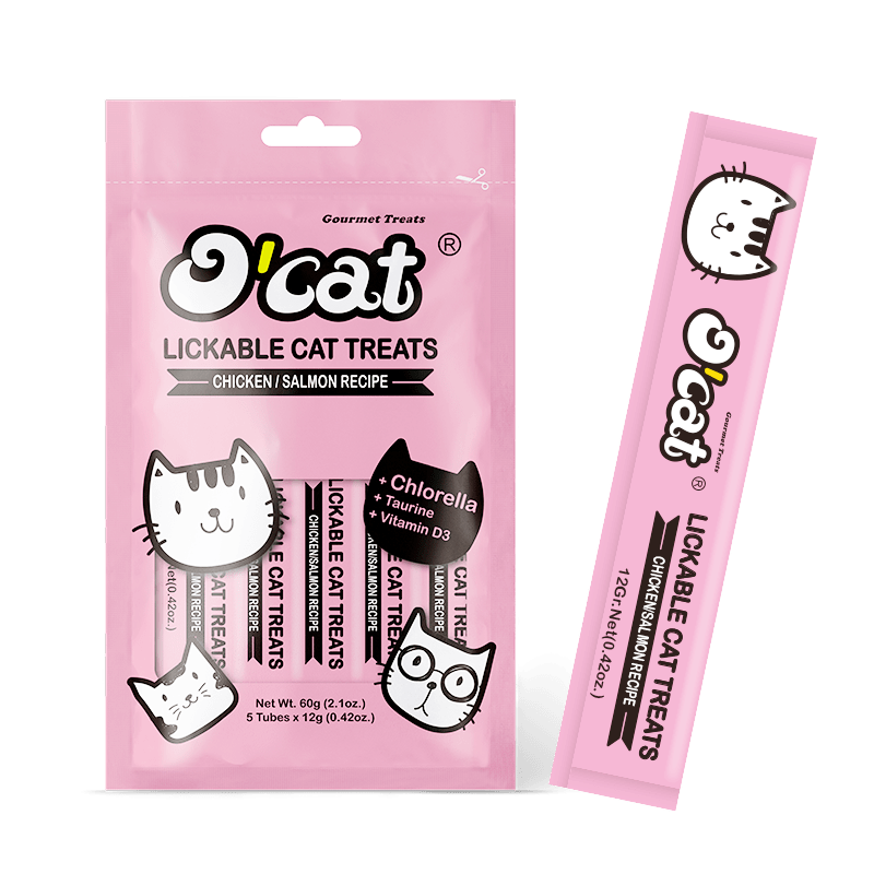 OCat Snack Sabor Pollo y Salmón (5 tubos x 12 gr)1