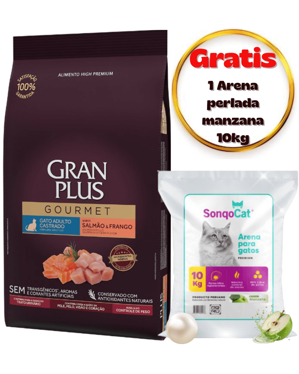 Gran Plus Gato Gourmet Adulto Castrado Salmón & Pollo 10kg - Promo Arena Sonqocat1