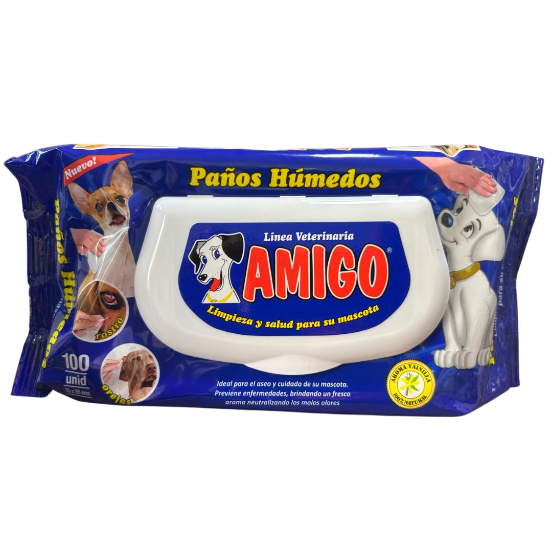 Pañitos húmedos para mascotas AMIGO 100und (Aroma Vainilla)1