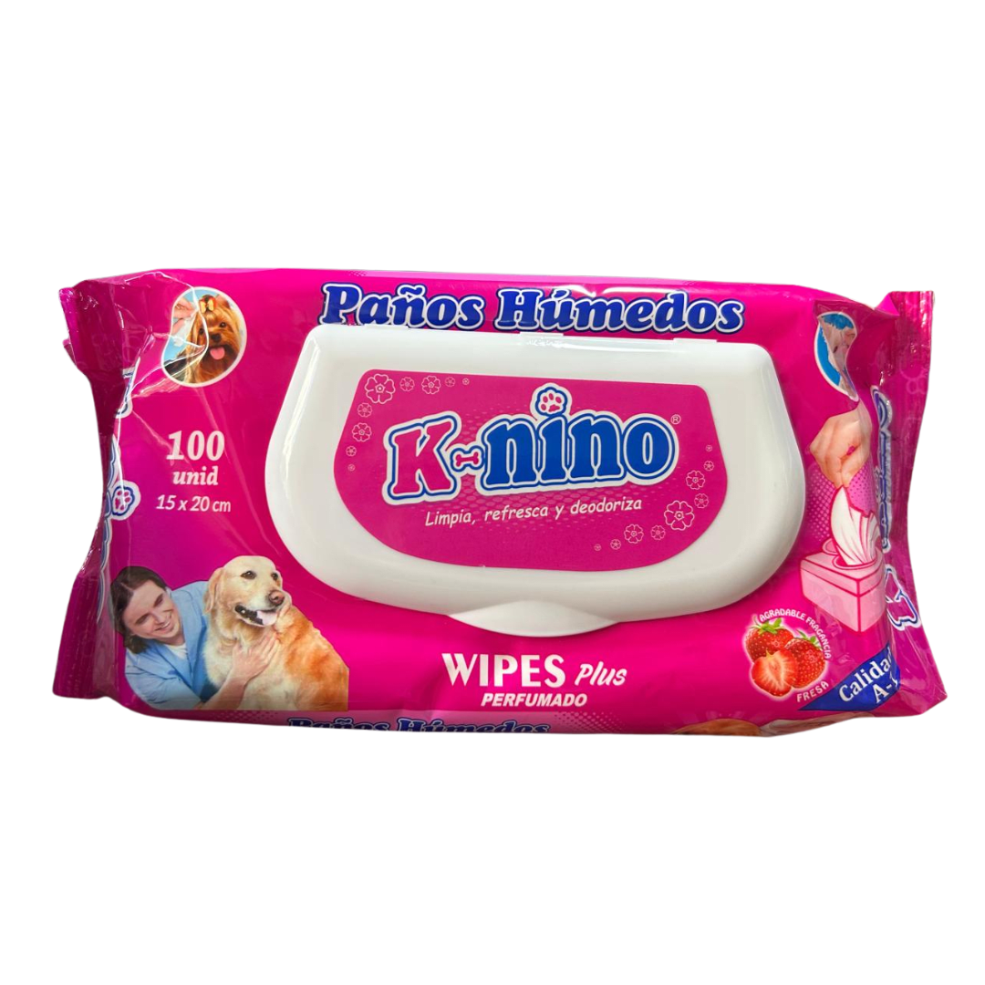 Pañitos húmedos para mascotas K-nino 100und (Aroma Fresa)1