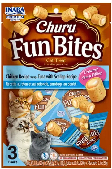 Churu Fun Bites Pollo con Atún y Ostiones 60gr (pack 3 de 20gr)1