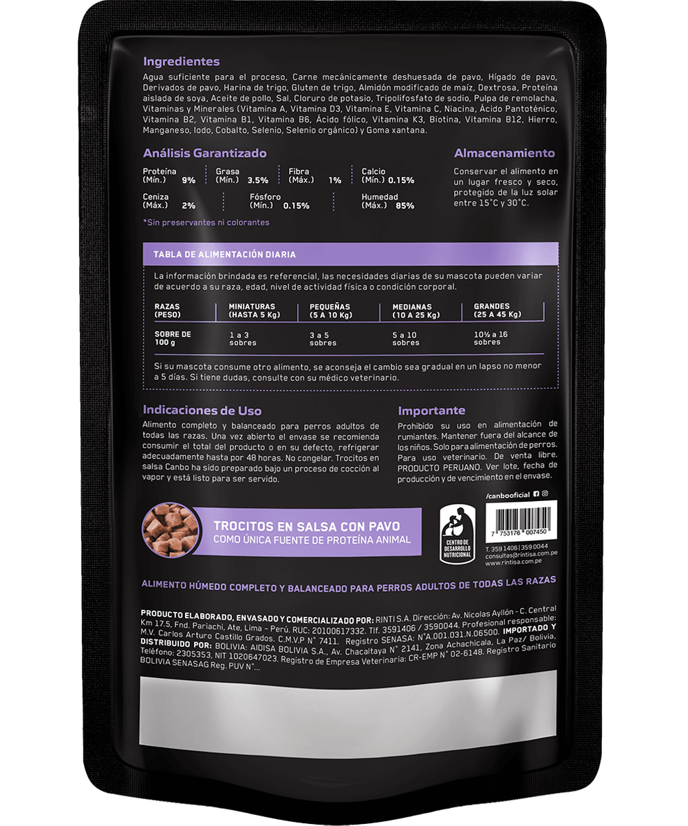 Canbo Pouch Dog Adulto Trocitos en salsa de Pavo 100gr2