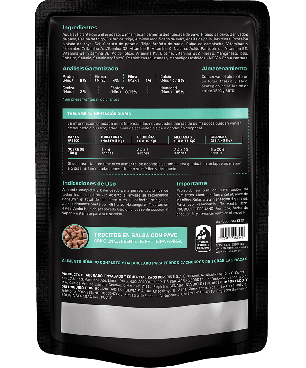 Canbo Pouch Dog Cachorro Trocitos en salsa de Pavo 100gr2