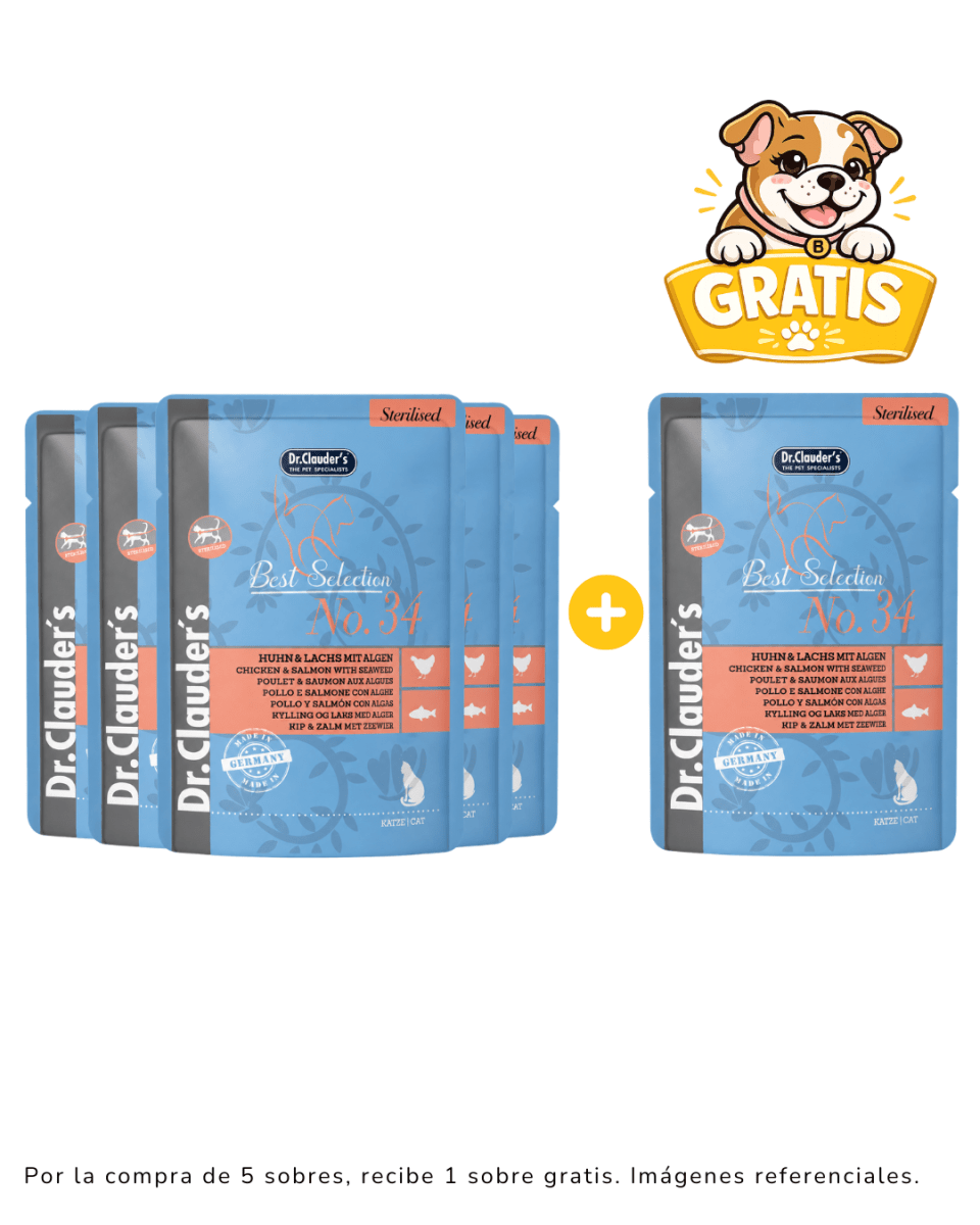 Dr. Clauders Cat Sterilised BS #34 (pollo y salmón con algas) promoción 5 + 1 gratis1