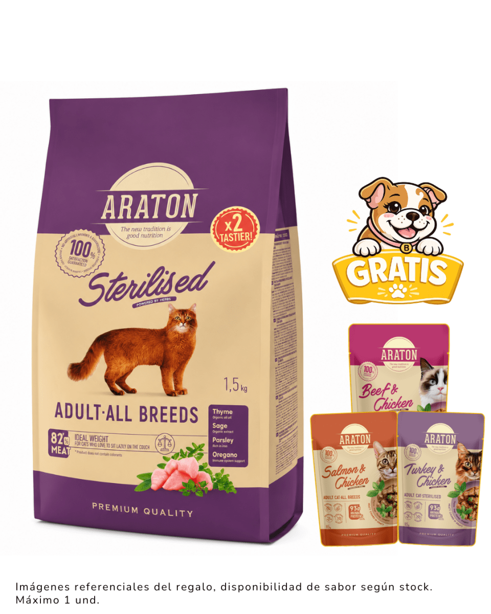 Araton Cat Adult All Breed Sterilized 1.5kg + 1 pouch1