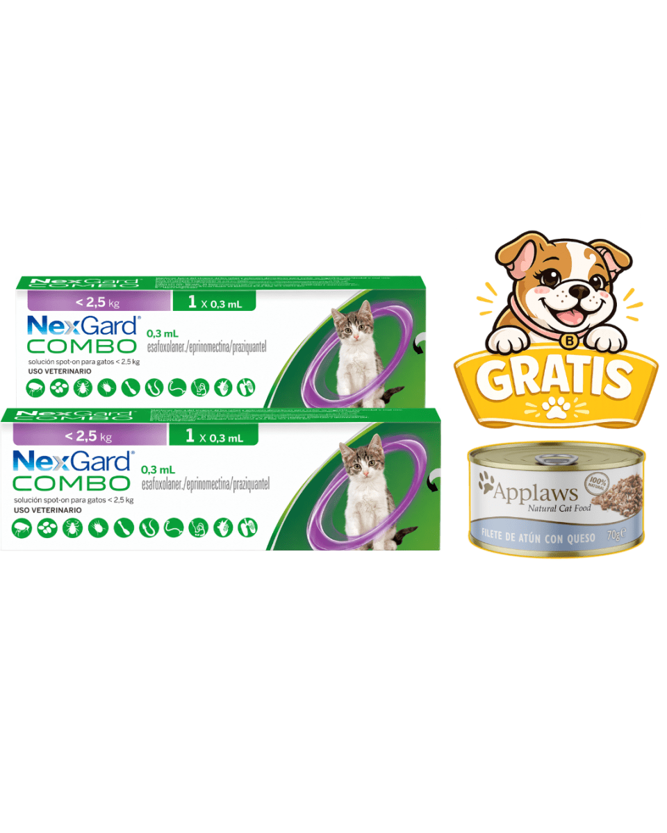 Nexgard Combo Pipeta para Gato hasta 2.5kg Pack de 2 + 1 Atún Applaws gratis1