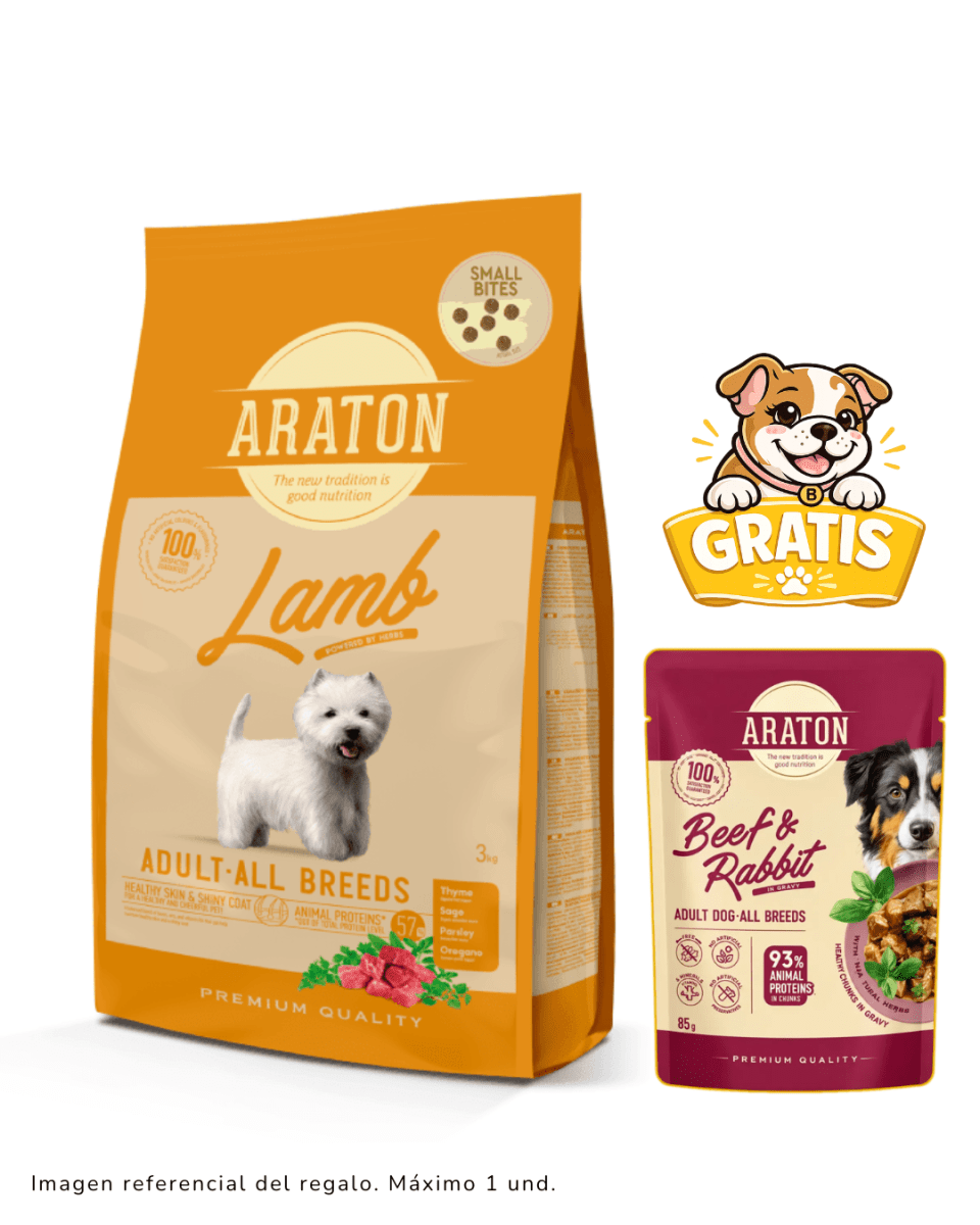 Araton Dog Adulto Small Bites Cordero 3kg + 1 pouch1