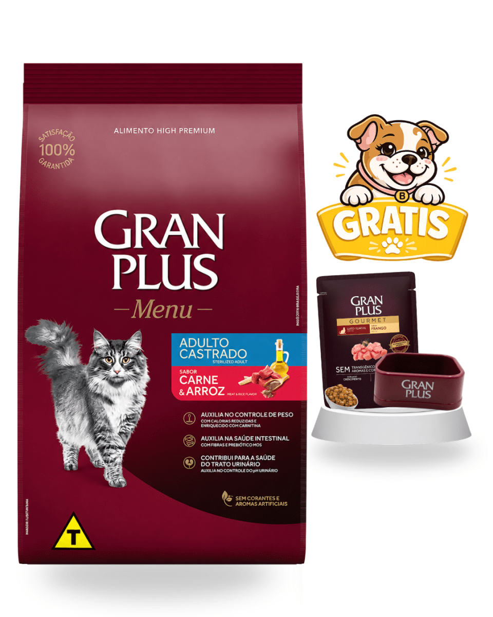 Gran Plus Gato adulto castrado carne & arroz 3kg - Súper pack1