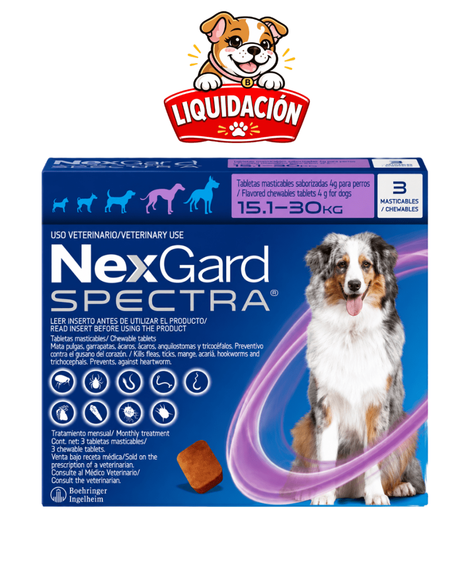 NEXGARD SPECTRA PARA PERROS DE 15.1 A 30KG - 3 TABLETAS (Liquidación)1