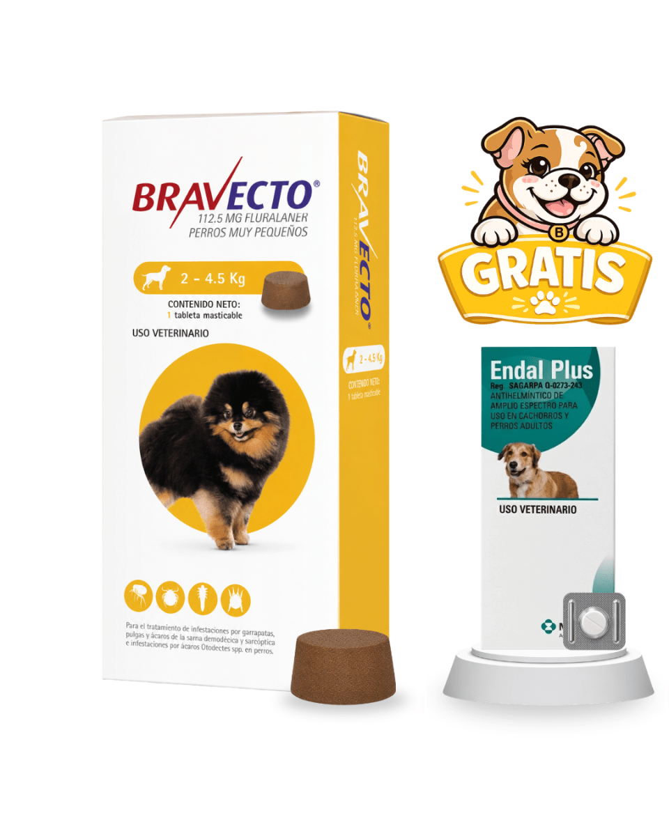 Bravecto 2 a 4.5kg + 1 Pastilla Endal Plus1