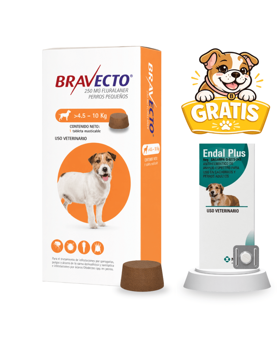 Bravecto 4.5 a 10kg + 1 Pastilla Endal Plus1