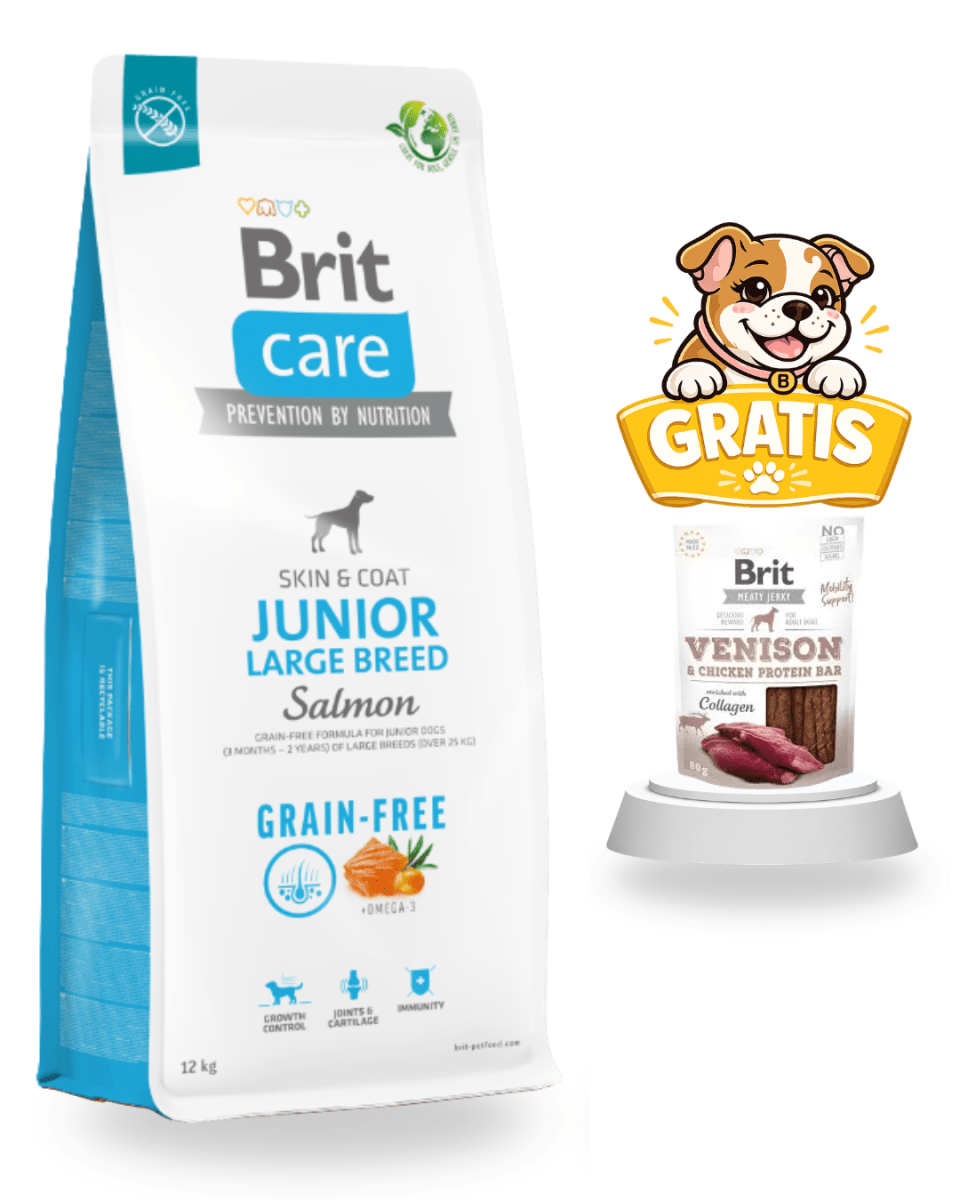 BRIT CARE GRAIN FREE JUNIOR LARGE BREED SALMÓN 12kg - PROMO SNACK VENISON1