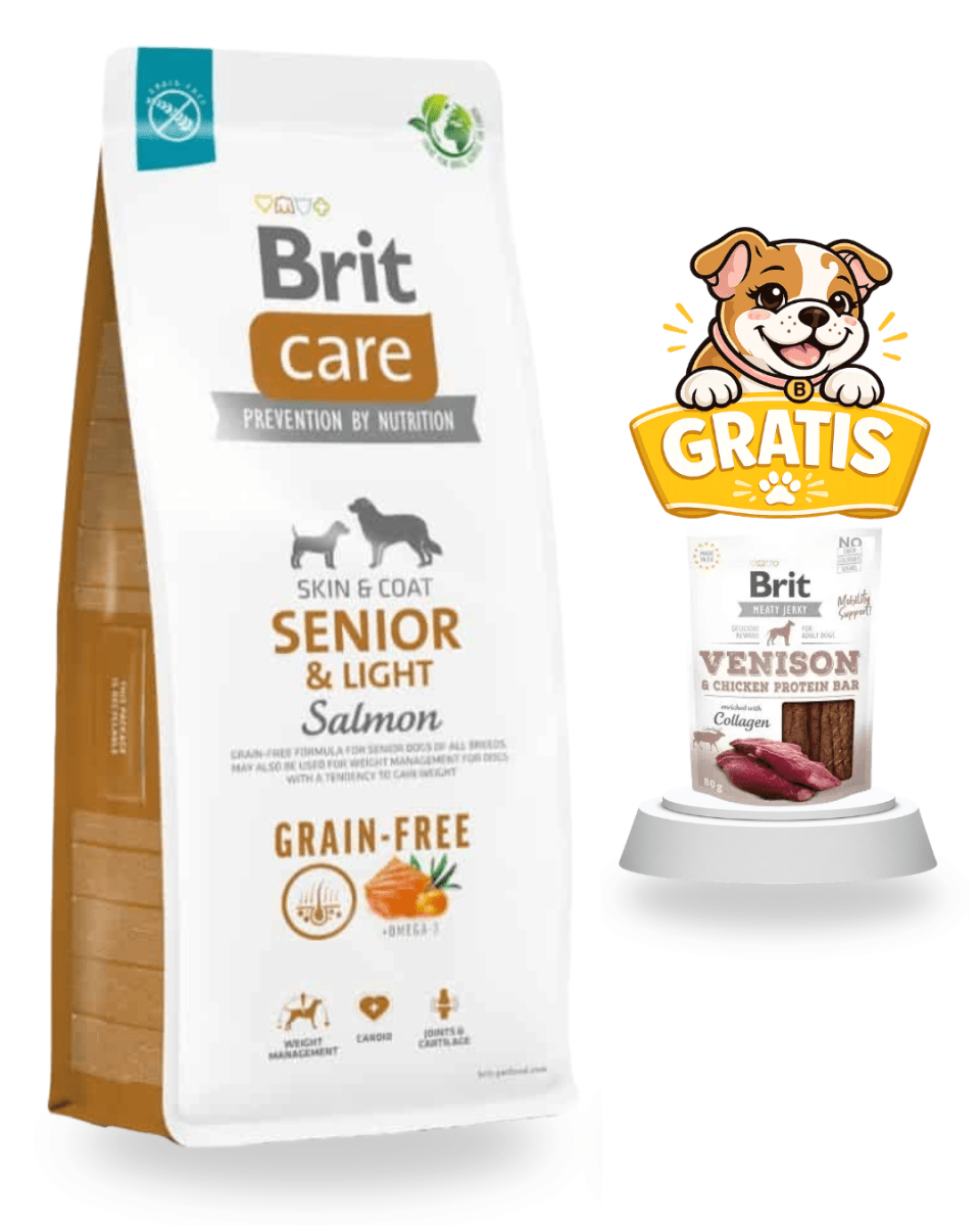 BRIT CARE GRAIN FREE SENIOR & LIGHT SALMÓN 12KG - PROMO SNACK VENISON1