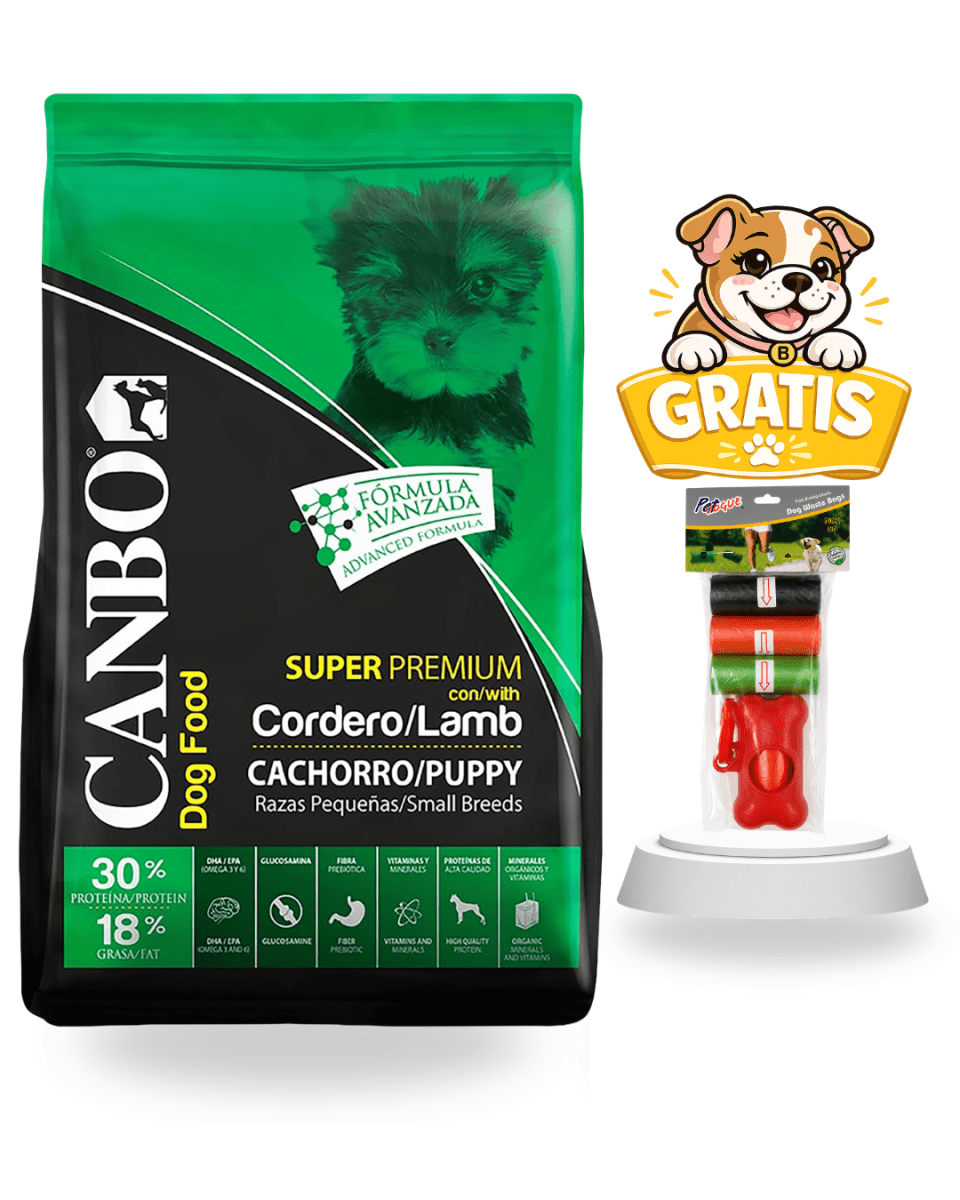 Canbo Cachorro Super Premiun Cordero Razas Pequeñas 7kg + Porta bolsas1