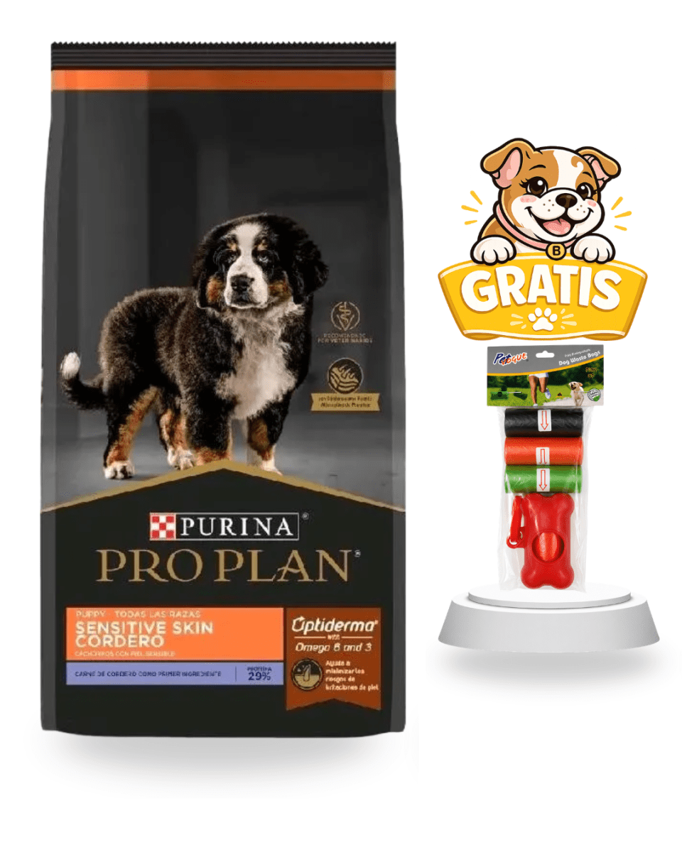 Pro Plan cachorro cordero Sensitive Skin 15kg + Porta bolsas1