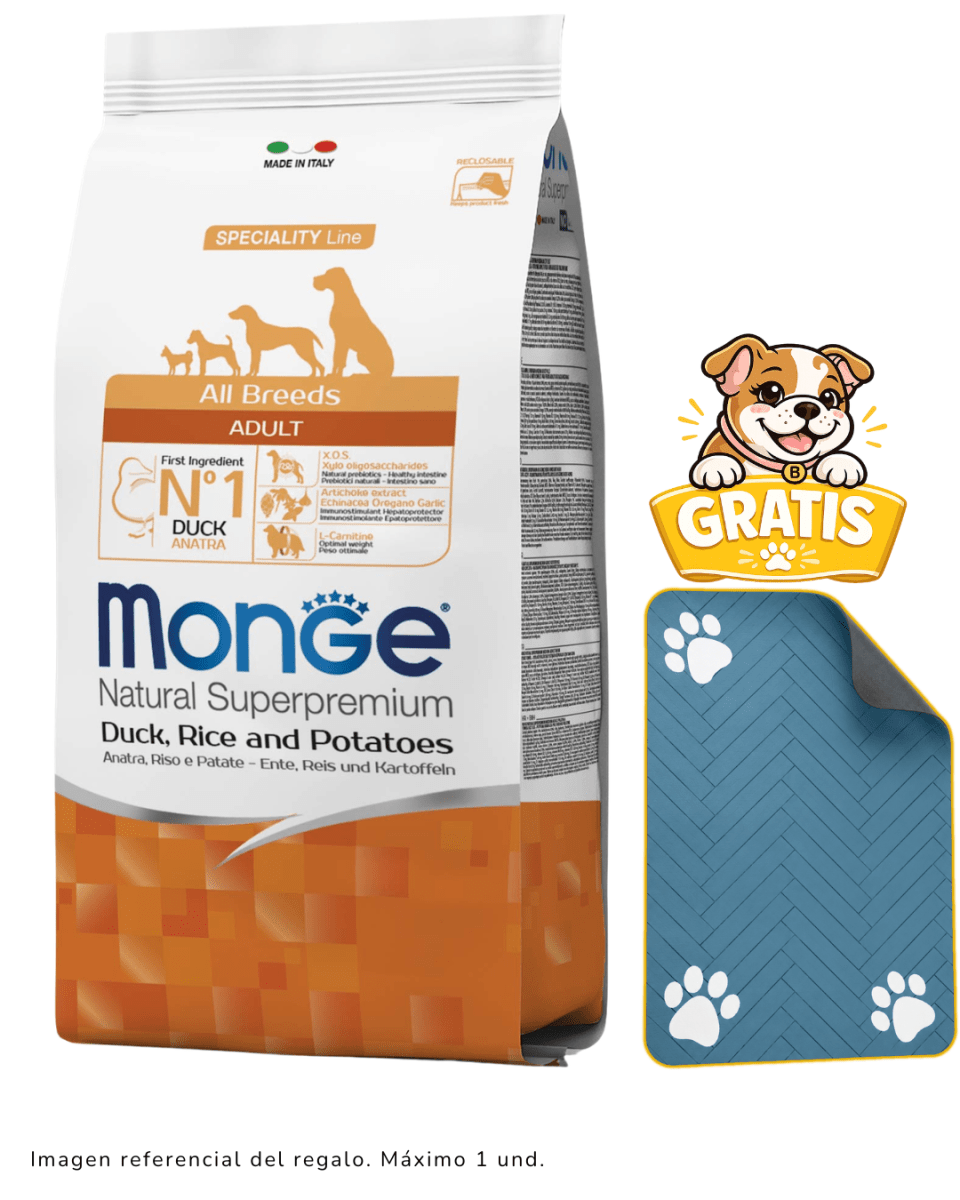Monge Canine Adult Pato, Arroz y Papa 12kg + tapete1