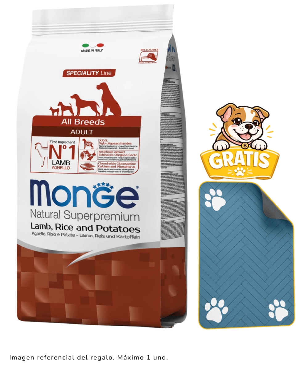 Monge Canine adult cordero, arroz y papa 12kg + tapete1