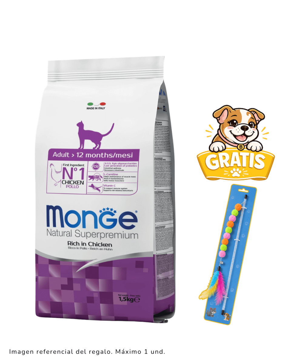 Monge Feline Adult 1.5kg + 1 vara de juguete1