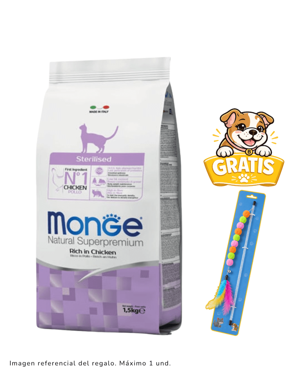Monge Feline Adult Sterilised 1.5kg + 1 vara de juguete1