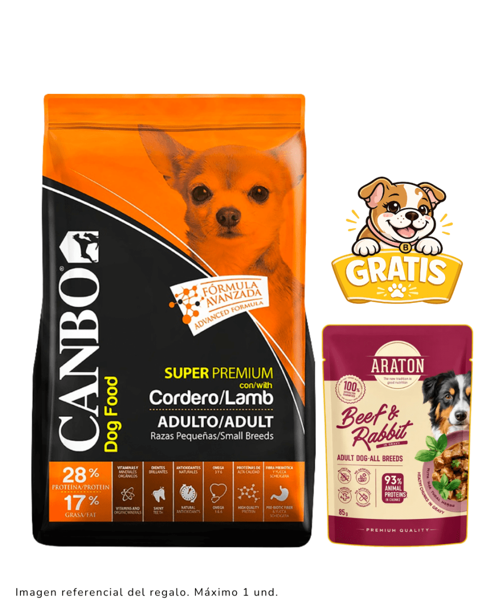 Canbo Adulto Super Premium con Cordero - Razas Pequeñas 3kg + Pouch Aratón1