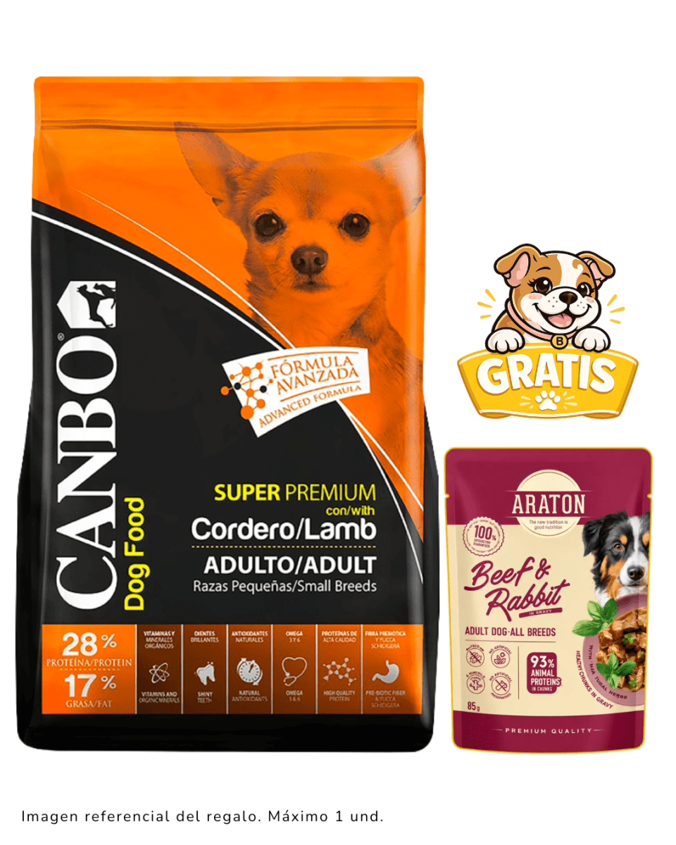 Canbo Adulto Super Premium con Cordero - Razas Pequeñas 7kg + Pouch Araton1