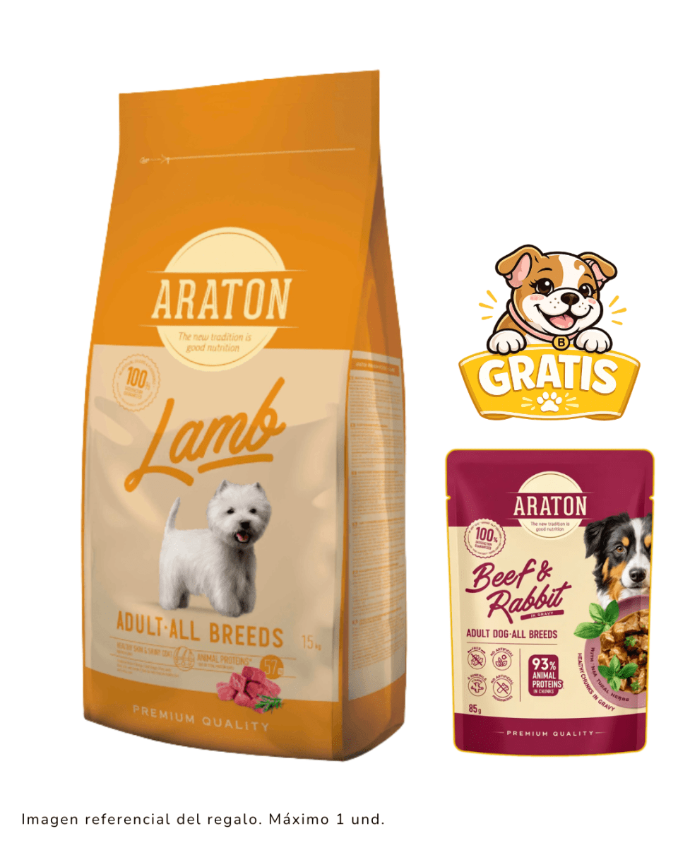 Araton Dog Adulto All Breed Cordero 15kg + pouch beef & rabbit1