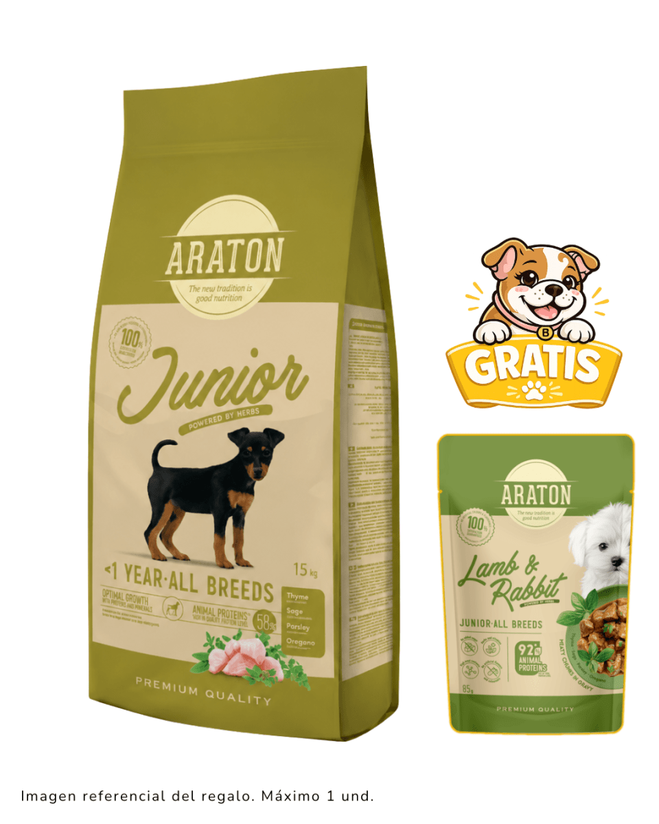 Araton Dog Junior All Breeds Pollo, Pato y Pavo 15kg + Pouch lamb & rabbit1
